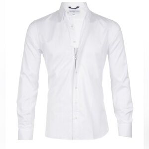 Teddy Stratford Men’s Classic White Dress Shirt Button/Zipper Closure Medium